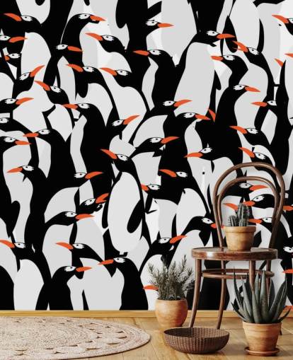 Cartoon pinguïns Huddled Behang Cartoon pinguïns Huddled Behang