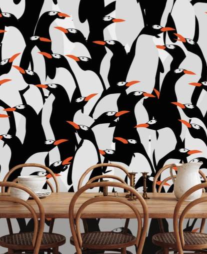 Cartoon pinguïns Huddled Behang