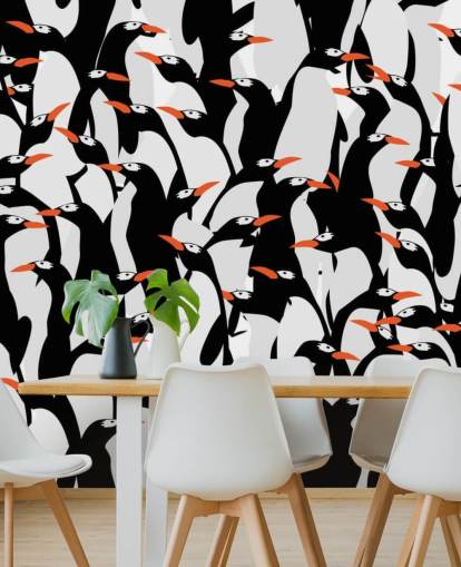 Cartoon Penguins Huddled Wallpaper