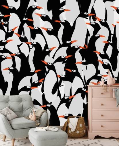 Cartoon Penguins Huddled Wallpaper