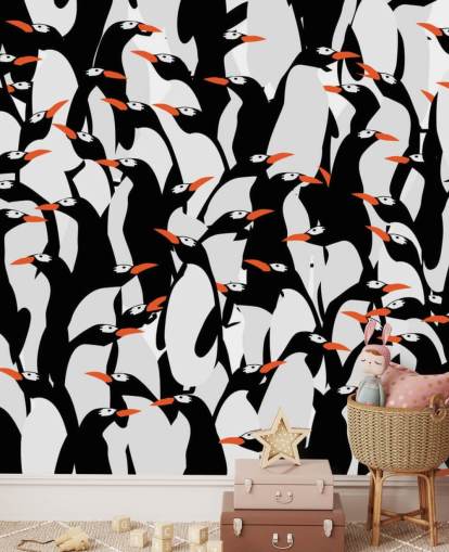 Cartoon Penguins Huddled Wallpaper