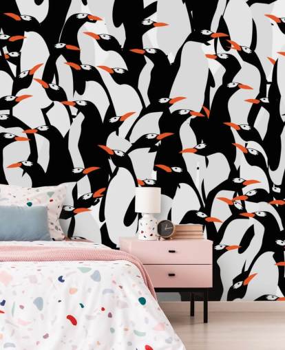 Cartoon Penguins Huddled Wallpaper