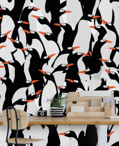 Cartoon Penguins Huddled Wallpaper