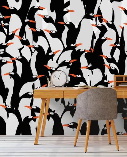 Cartoon-Pinguine kauerte Tapete