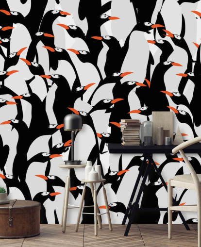 Carta da parati rannicchiata con i pinguini
