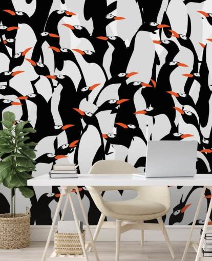 Papel de parede amontoado dos pinguins dos desenhos animados