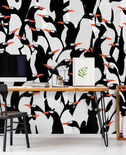 Papel de parede amontoado dos pinguins dos desenhos animados