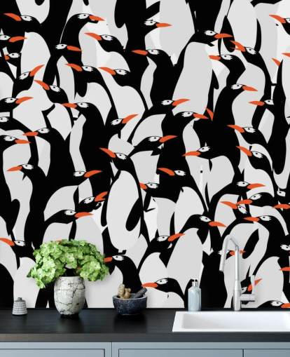 Tegneserie Penguins Huddled Bakgrunn