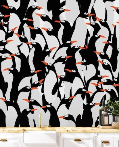 Carta da parati rannicchiata con i pinguini