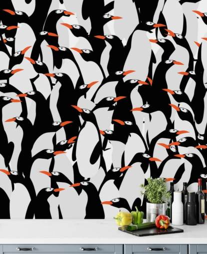 Cartoon Penguins Huddled Wallpaper