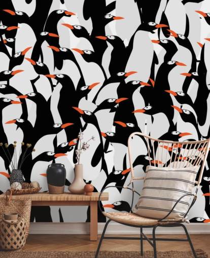 Cartoon Penguins Huddled Wallpaper