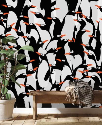 Cartoon Penguins Huddled Wallpaper