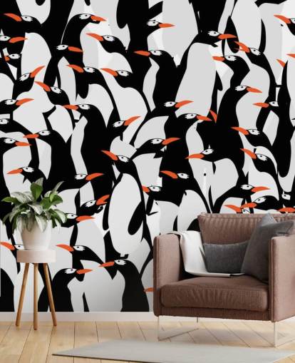 Cartoon Penguins Huddled Wallpaper