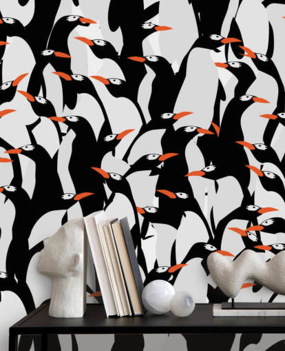 Cartoon Penguins Huddled Wallpaper