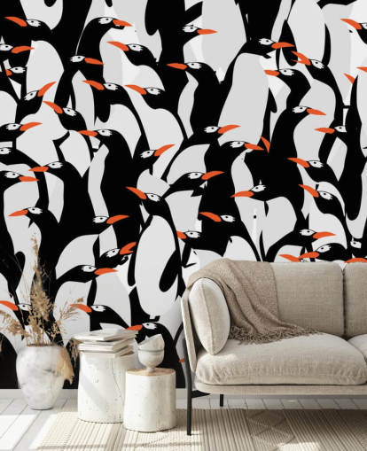 Papel de parede amontoado dos pinguins dos desenhos animados