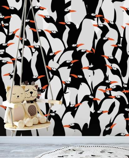 Papel de parede amontoado dos pinguins dos desenhos animados