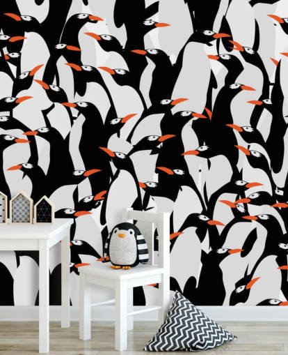 Cartoon pinguïns Huddled Behang