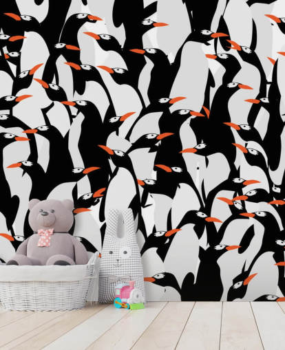 Cartoon Penguins Huddled Wallpaper
