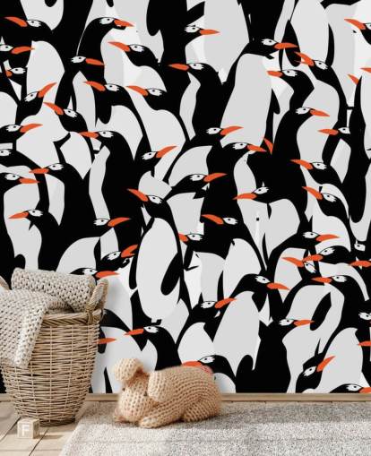 Cartoon pinguïns Huddled Behang