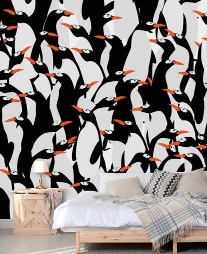 Cartoon-Pinguine kauerte Tapete