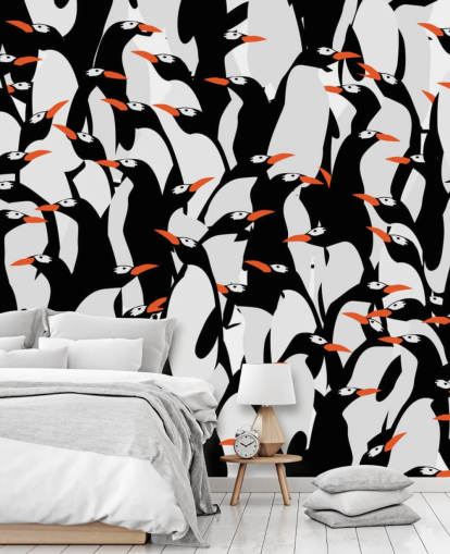 Tegneserie Penguins Huddled Bakgrunn