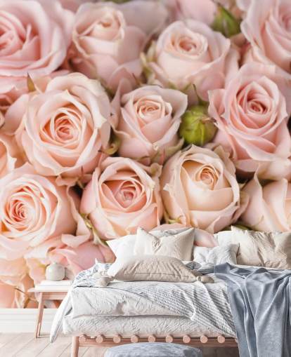 lyserød rose tapetmaleri kaldet Bright Pink Roses fra Wallsauce til soveværelser, badeværelser og børns soveværelser