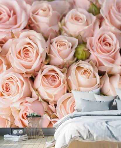 lyserød rose tapetmaleri kaldet Bright Pink Roses fra Wallsauce til soveværelser, badeværelser og børns soveværelser