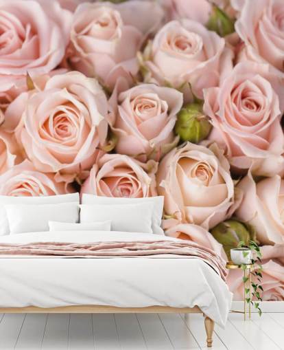 roze roze behangmuurschildering genaamd Bright Pink Roses van Wallsauce voor slaapkamers, badkamers en kinderkamers