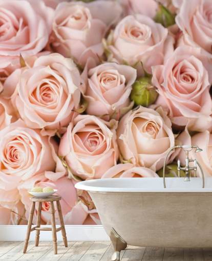 pink rose wallpaper mural called Bright Pink Roses from Wallsauce for bedrooms, bathrooms and kid's bedrooms