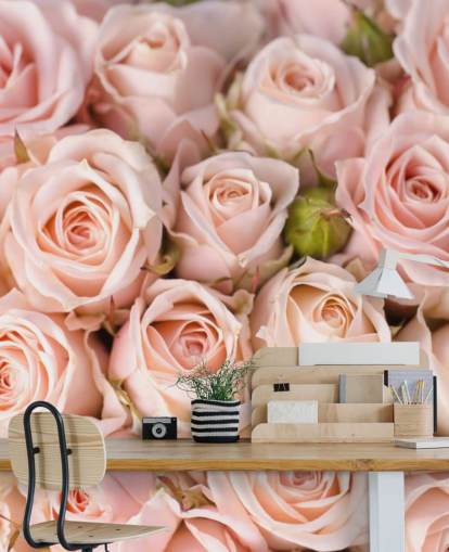 lyserød rose tapetmaleri kaldet Bright Pink Roses fra Wallsauce til soveværelser, badeværelser og børns soveværelser