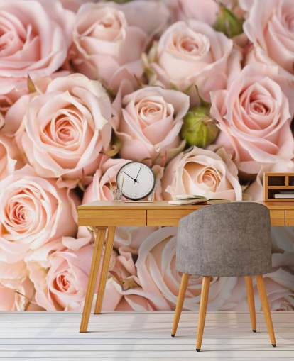 lyserød rose tapetmaleri kaldet Bright Pink Roses fra Wallsauce til soveværelser, badeværelser og børns soveværelser
