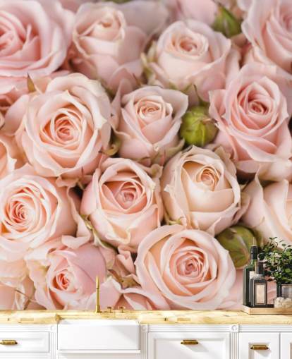 carta da parati murale con rose rosa chiamata Bright Pink Roses di Wallsauce per camere da letto, bagni e camerette per bambini