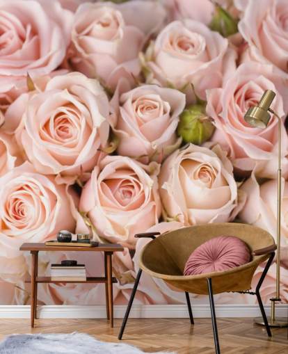 lyserød rose tapetmaleri kaldet Bright Pink Roses fra Wallsauce til soveværelser, badeværelser og børns soveværelser
