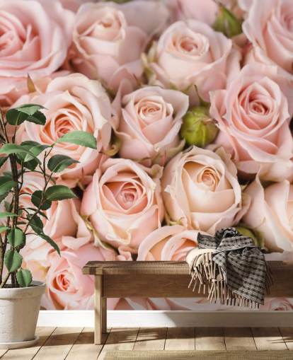 rosa ros tapetväggmålning som heter Bright Pink Roses från Wallsauce för sovrum, badrum och barns sovrum