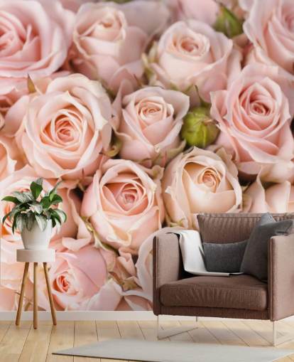 mural de papel pintado de rosas rosas llamado Bright Pink Roses de Wallsauce para dormitorios, baños y dormitorios de niños