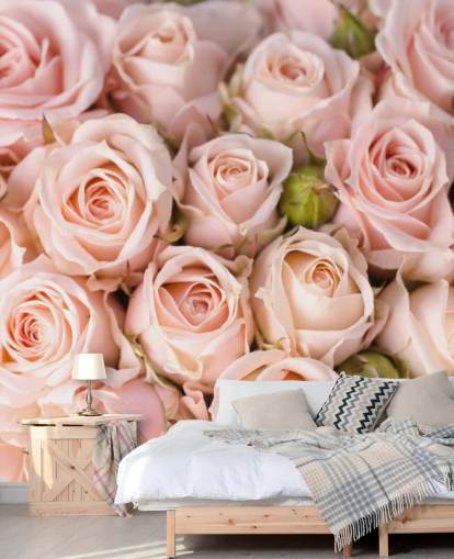 roze roze behangmuurschildering genaamd Bright Pink Roses van Wallsauce voor slaapkamers, badkamers en kinderkamers roze roze behangmuurschildering genaamd Bright Pink Roses van Wallsauce voor slaapkamers, badkamers en kinderkamers