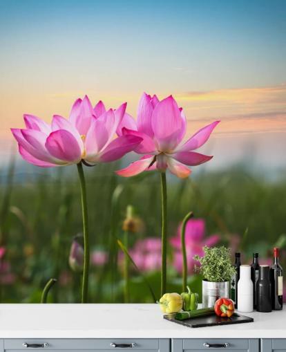 Rosa Lotus blomma i ett fält väggmålning