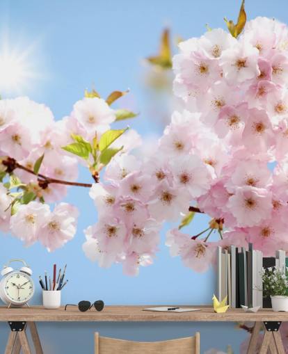 roze en blauwe bloesem muurschildering genaamd Blossom against a Blue Sky voor slaapkamers, badkamers en keukens