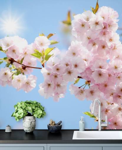 Tapetentapete mit rosa und blauen Blüten namens Blossom against a Blue Sky für Schlafzimmer, Badezimmer und Küchen