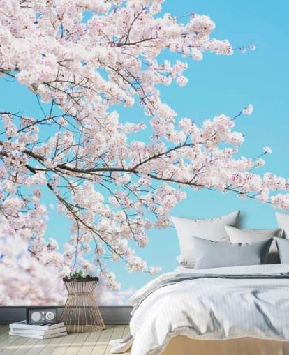 Pink Blossom Against a Bright Blue Sky Mural