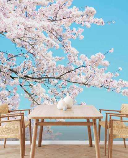 Pink Blossom Against a Bright Blue Sky Mural