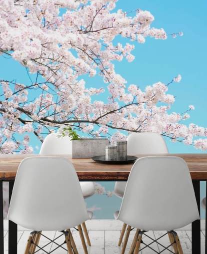 Pink Blossom Against a Bright Blue Sky Mural