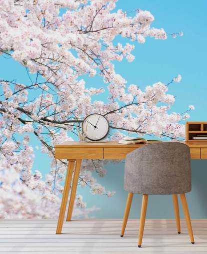Pink Blossom Against a Bright Blue Sky Mural