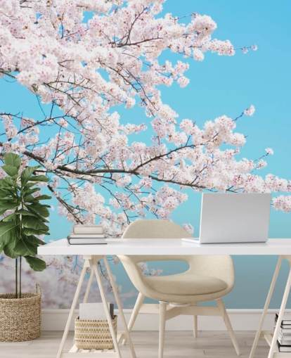 Pink Blossom Against a Bright Blue Sky Mural