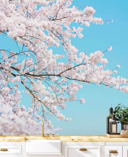 Pink Blossom Against a Bright Blue Sky Mural