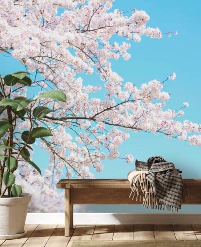 Pink Blossom Against a Bright Blue Sky Mural