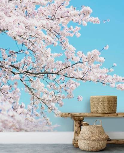 Pink Blossom Against a Bright Blue Sky Mural