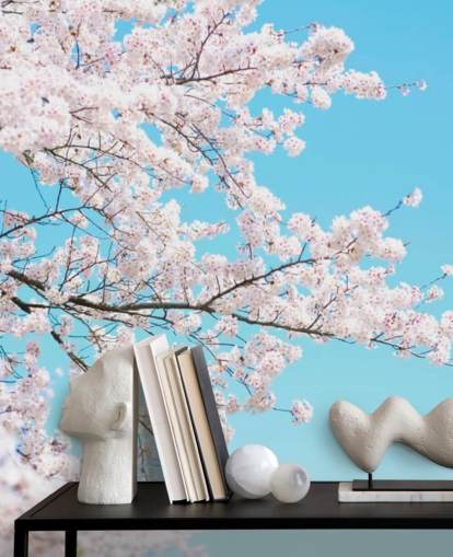 Pink Blossom Against a Bright Blue Sky Mural