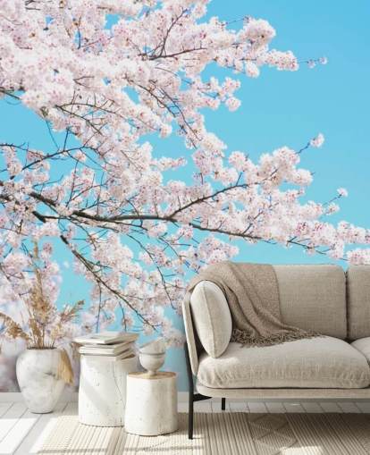 Pink Blossom Against a Bright Blue Sky Mural
