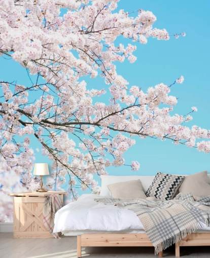 Pink Blossom Against a Bright Blue Sky Mural